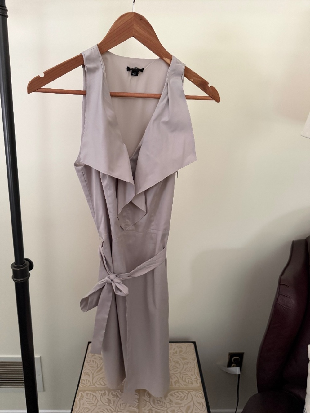Ann Taylor Sleeveless Draped Wrap Trench Dress Grey Neutral Sz 4